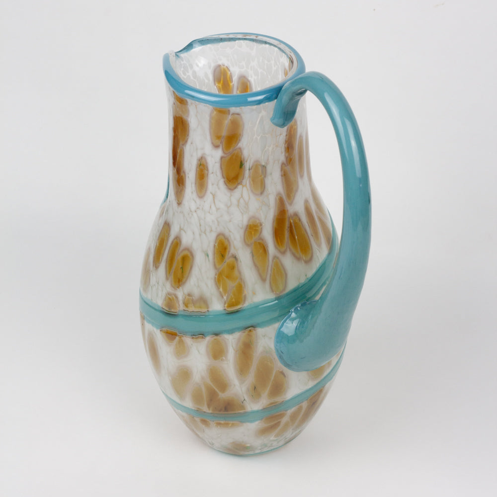 Handcrafted Turquoise & White Art Glass Pitcher