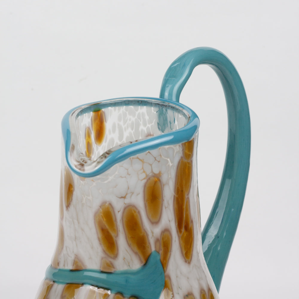 Handcrafted Turquoise & White Art Glass Pitcher