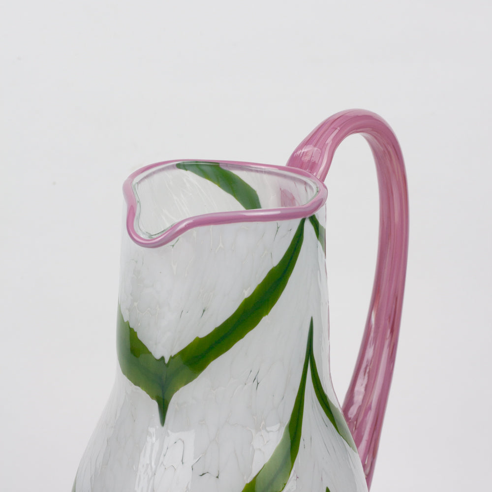 Green & Pink Swirl Handmade Glass Pitcher