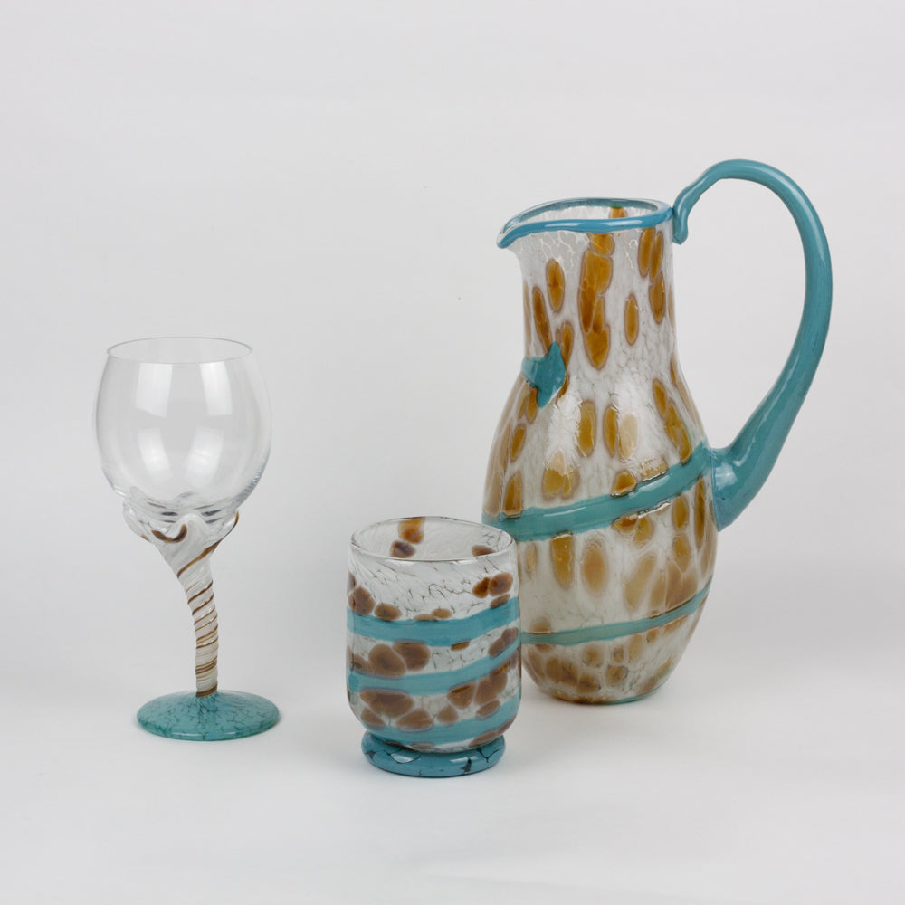 Handcrafted Turquoise & White Art Glass Pitcher